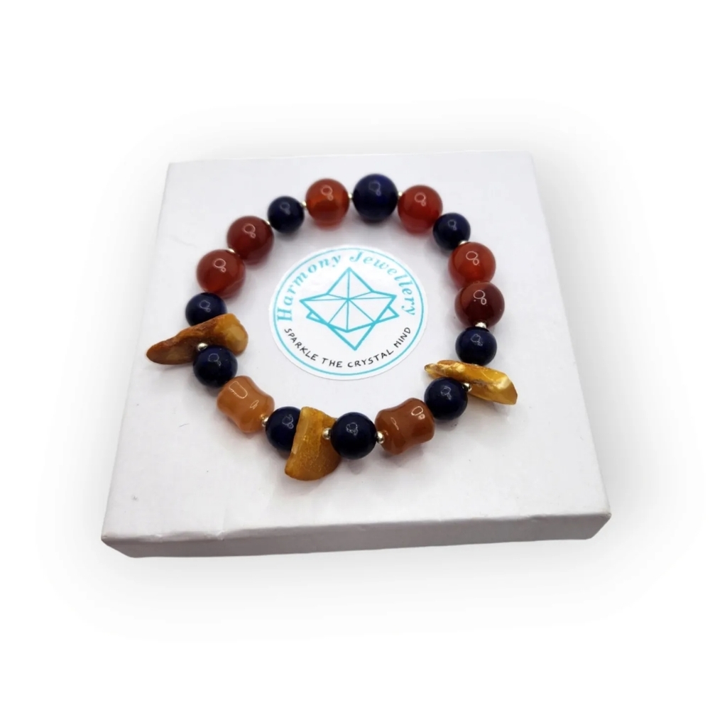 Red Agate, Lapis Lazuli, Amber bracelet
